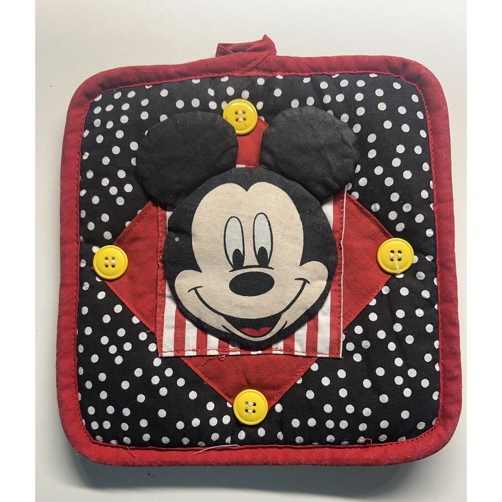 Pot Holder / Loop to Hang - Quilted Back /β Mickey Mouse Head With Buttons